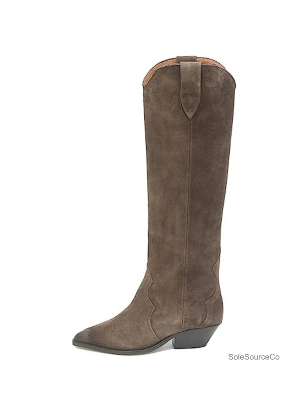 Women's Western Cowboy Knee High Boots Pointed Toe Chunky Low Heel Pull On Suede